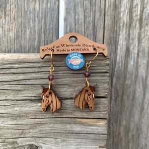 Horse Head Wood Earrings